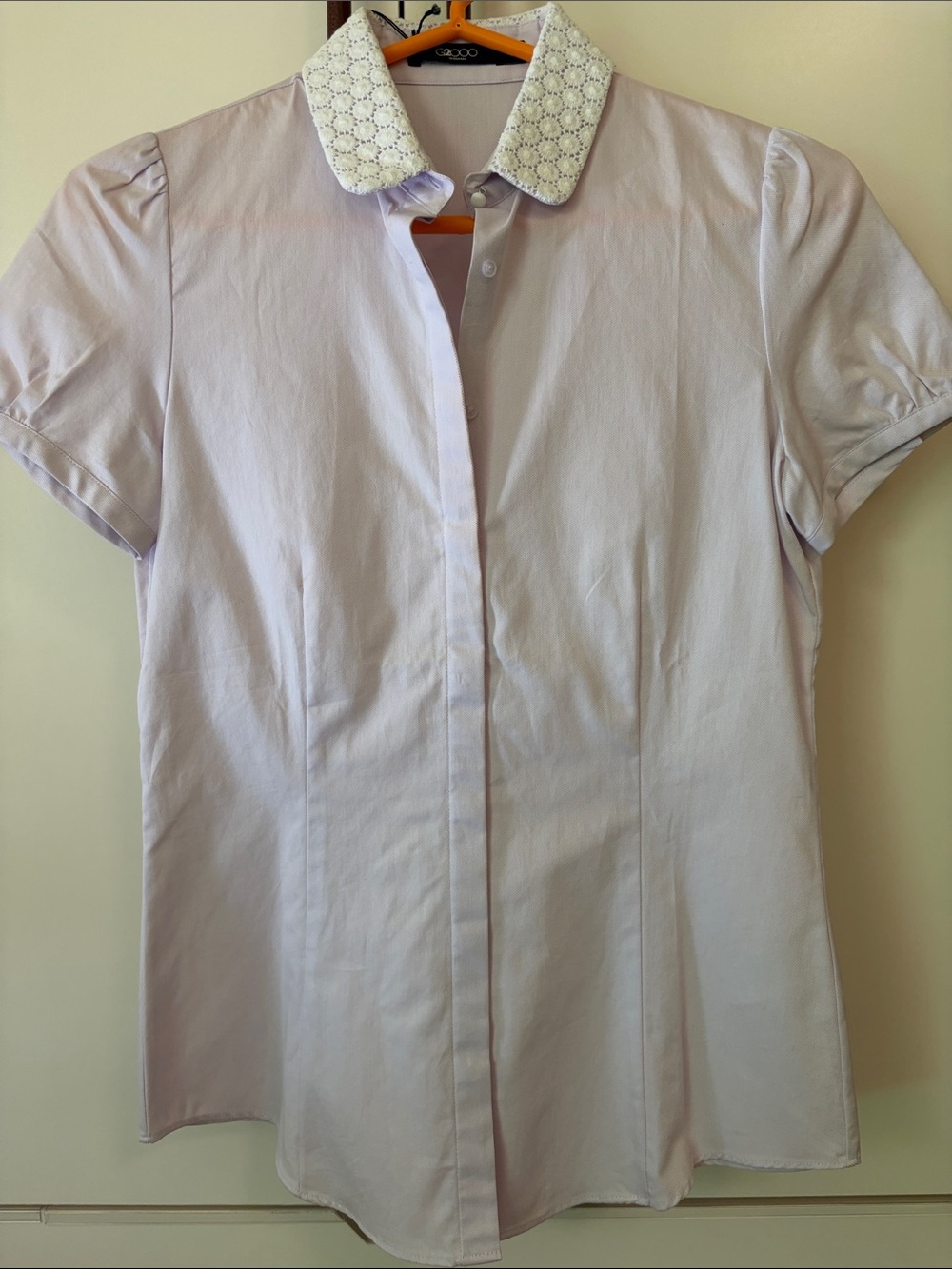 Girls' Short-Sleeve Button Front Shirt with Eyelet Collar - Light Lavender